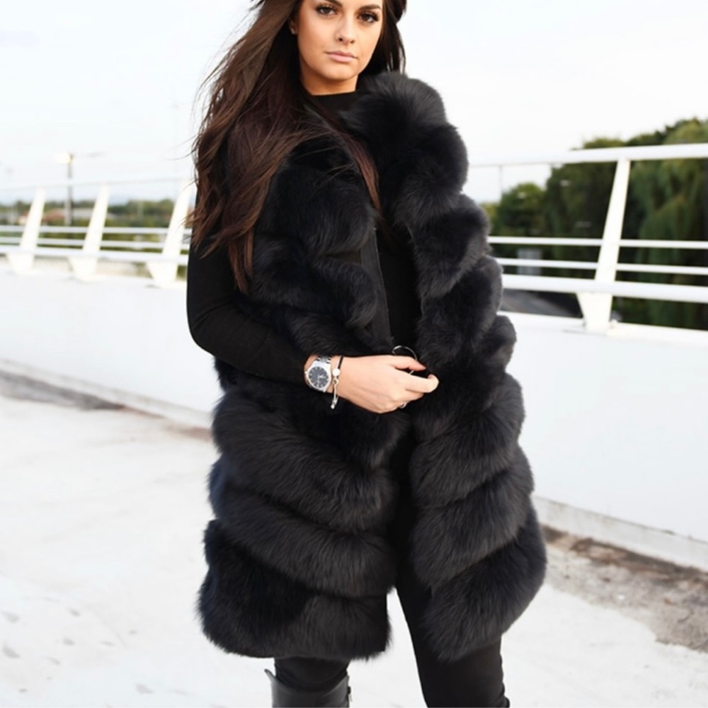 Genuine fox fur vest jacket coat trench winter bomber jacket real fur long vest - Picture 11 of 17